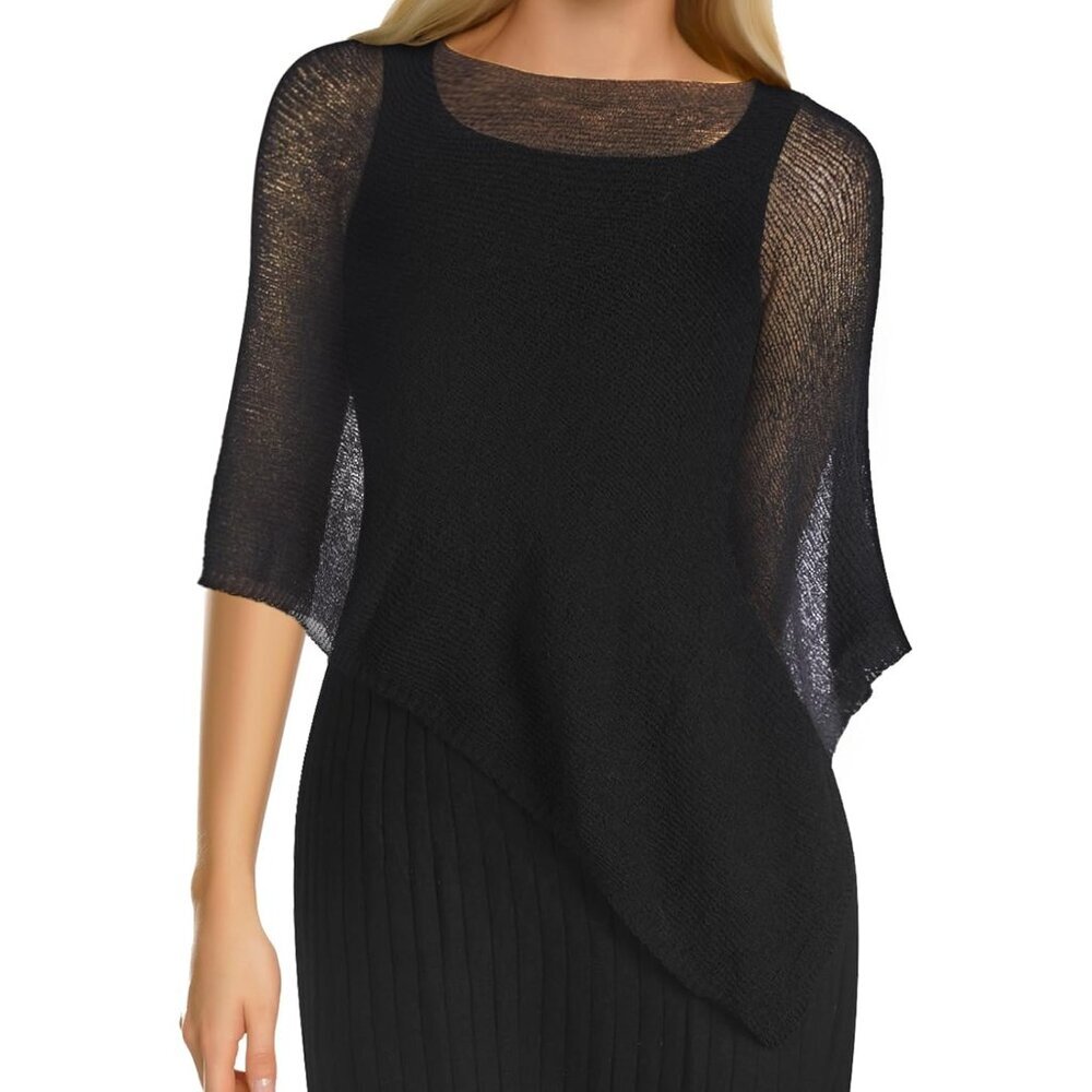 Women Sheer Poncho Lightweight Summer Blouse Top Asymmetrical Hem Fashion